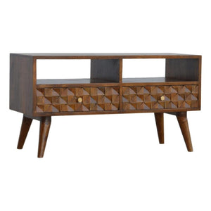 Chestnut Diamond Carved TV Unit | Distinctive Detail | Versatile Home Furniture