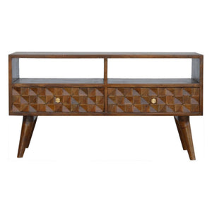Chestnut Diamond Carved TV Unit | Distinctive Detail | Versatile Home Furniture