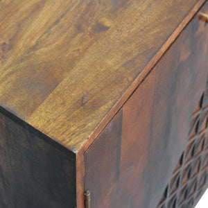 Chestnut Dice Cabinet | Solid Mango Wood | Geometric Dice-Inspired Detail
