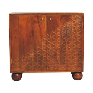Chestnut Dice Cabinet | Solid Mango Wood | Geometric Dice-Inspired Detail