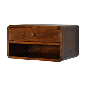Chestnut Floating Bedside Cabinet | Solid Mango Wood | Drawer & Open Shelf