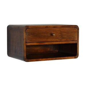 Chestnut Floating Bedside Cabinet | Solid Mango Wood | Drawer & Open Shelf
