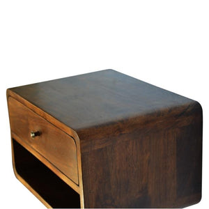 Chestnut Floating Bedside Cabinet | Solid Mango Wood | Drawer & Open Shelf