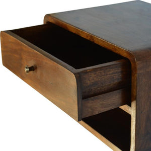 Chestnut Floating Bedside Cabinet | Solid Mango Wood | Drawer & Open Shelf