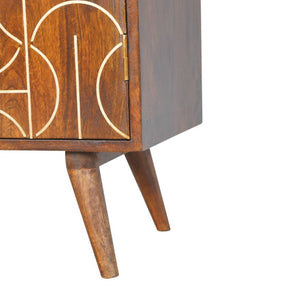 Chestnut Inlay Abstract Cabinet | Solid Mango Wood | Chestnut Finish | 2 Door Storage Cabinet