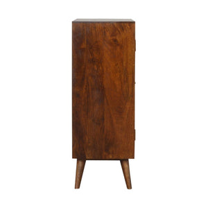 Chestnut Inlay Abstract Cabinet | Solid Mango Wood | Chestnut Finish | 2 Door Storage Cabinet