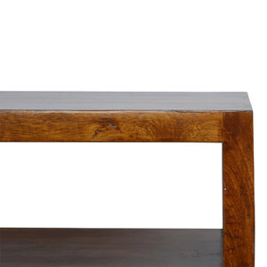 Chestnut Mango Wood TV Unit | Gold Bar Drawer & Open Shelf
