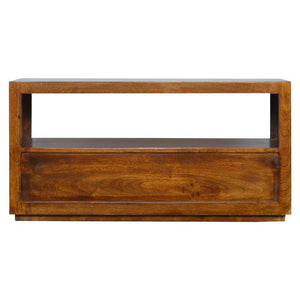 Chestnut Mango Wood TV Unit | Gold Bar Drawer & Open Shelf