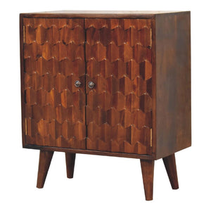 Chestnut Pineapple Carved Cabinet | Solid Mango Wood | Hand-Carved Detail