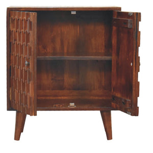 Chestnut Pineapple Carved Cabinet | Solid Mango Wood | Hand-Carved Detail