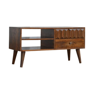 Chestnut Prism Media Unit | Geometric Detail | Living Room Storage
