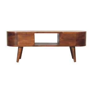 Chestnut Round Open Media Unit | Solid Mango Wood | Open TV Stand