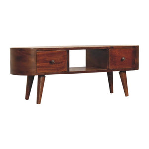 Chestnut Round Open Media Unit | Solid Mango Wood | Open TV Stand