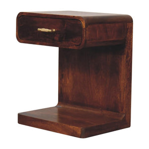 Chestnut T-Bar Rounded Bedside Table | Solid Mango Wood | Curved Storage