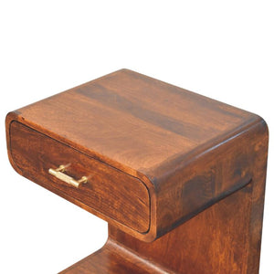 Chestnut T-Bar Rounded Bedside Table | Solid Mango Wood | Curved Storage