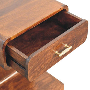 Chestnut T-Bar Rounded Bedside Table | Solid Mango Wood | Curved Storage