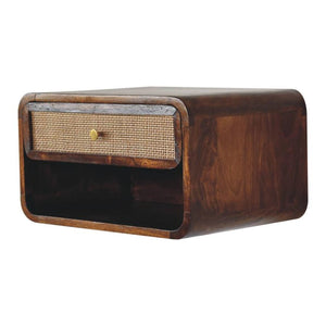Chestnut Wall Mounted Woven Bedside | Solid Mango Wood | Open Shelf