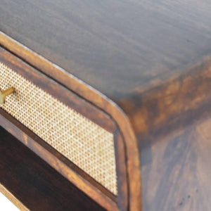 Chestnut Wall Mounted Woven Bedside | Solid Mango Wood | Open Shelf