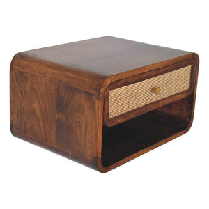 Chestnut Wall Mounted Woven Bedside | Solid Mango Wood | Open Shelf