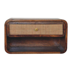 Chestnut Wall Mounted Woven Bedside | Solid Mango Wood | Open Shelf