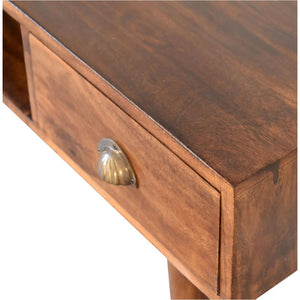 Chestnut Writing Desk | Solid Mango Wood | Drawer & Open Shelf | Nordic Legs