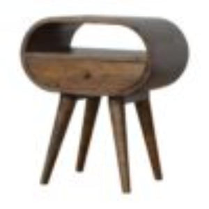 Circular Bedside Table | Solid Mango Wood | Grey Wash Finish | Round Bedroom Storage