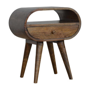 Circular Bedside Table | Solid Mango Wood | Grey Wash Finish | Round Bedroom Storage