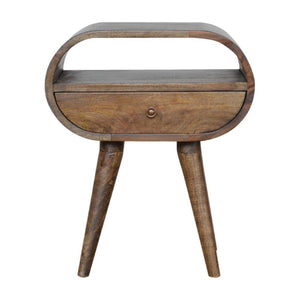 Circular Bedside Table | Solid Mango Wood | Grey Wash Finish | Round Bedroom Storage