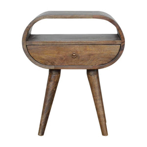 Circular Bedside Table | Solid Mango Wood | Grey Wash Finish | Round Bedroom Storage