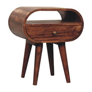 Circular Bedside Table | Solid Mango Wood | Honey Caramel Finish | Open Shelf