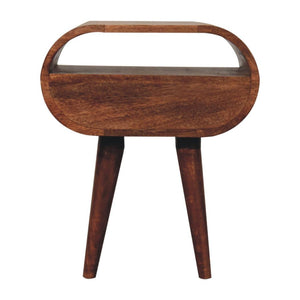 Circular Bedside Table | Solid Mango Wood | Honey Caramel Finish | Open Shelf