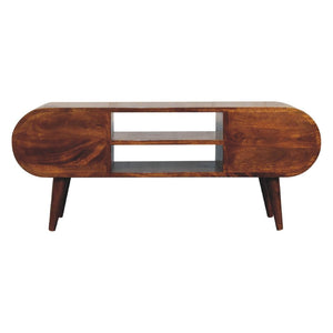 Circular Media Unit | Chestnut Finish | Rounded TV Console