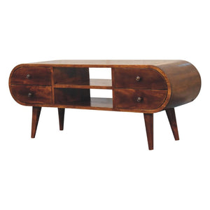Circular Media Unit | Chestnut Finish | Rounded TV Console