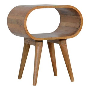 Circular Open Bedside Table | Solid Mango Wood | Oak Finish Bedroom Furniture