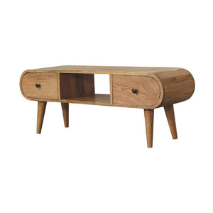 Circular TV Unit | Oak-Inspired Finish | Rounded Media Storage