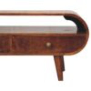 Circular TV Unit | Solid Mango Wood | California Walnut Finish | 2 Drawer Entertainment Unit with Open Shelf