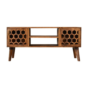 Comb Media Unit | Chestnut Finish | Textured TV Storage