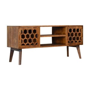Comb Media Unit | Chestnut Finish | Textured TV Storage