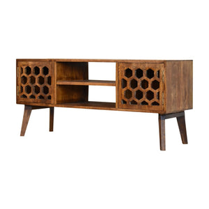 Comb Media Unit | Chestnut Finish | Textured TV Storage