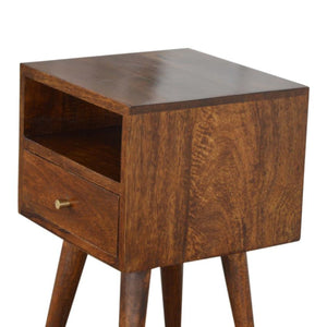 Compact Nordic Bedside Table | Solid Mango Wood | Chestnut Finish