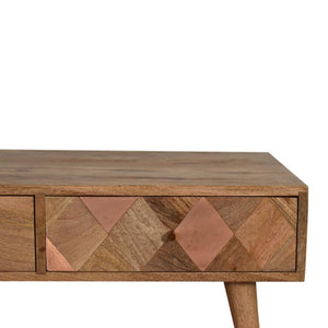 Copper Mosaic Coffee Table | Solid Mango Wood | Oak Finish | 2 Drawers