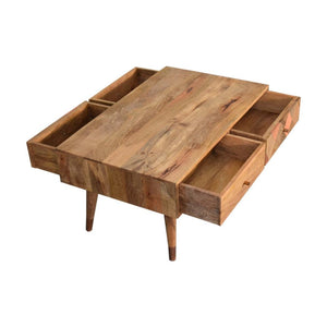 Copper Mosaic Coffee Table | Solid Mango Wood | Oak Finish | 2 Drawers