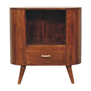 Cortez T-Bar Open-Slot Cabinet | Chestnut Finish | Sculptural Storage
