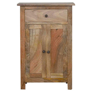 Country Storage Cabinet | Solid Mango Wood | Oak Finish | 2 Door Cabinet with Drawer