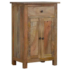 Country Storage Cabinet | Solid Mango Wood | Oak Finish | 2 Door Cabinet with Drawer