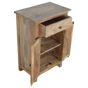 Country Storage Cabinet | Solid Mango Wood | Oak Finish | 2 Door Cabinet with Drawer