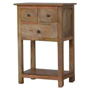 Country Style Telephone Table | Solid Mango Wood | Oak Finish | 3 Drawer Hallway Storage Console