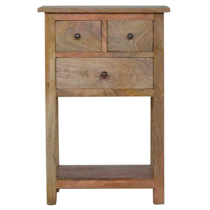 Country Style Telephone Table | Solid Mango Wood | Oak Finish | 3 Drawer Hallway Storage Console