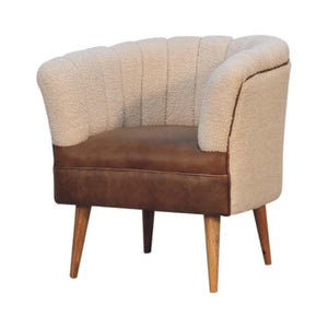 Cream Bouclé & Buffalo Leather Armchair | Mixed Texture Accent Chair | Soft Neutral Style