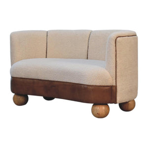 Cream Bouclé & Buffalo Leather Sofa | Compact Upholstered Seating | Mixed Texture Design